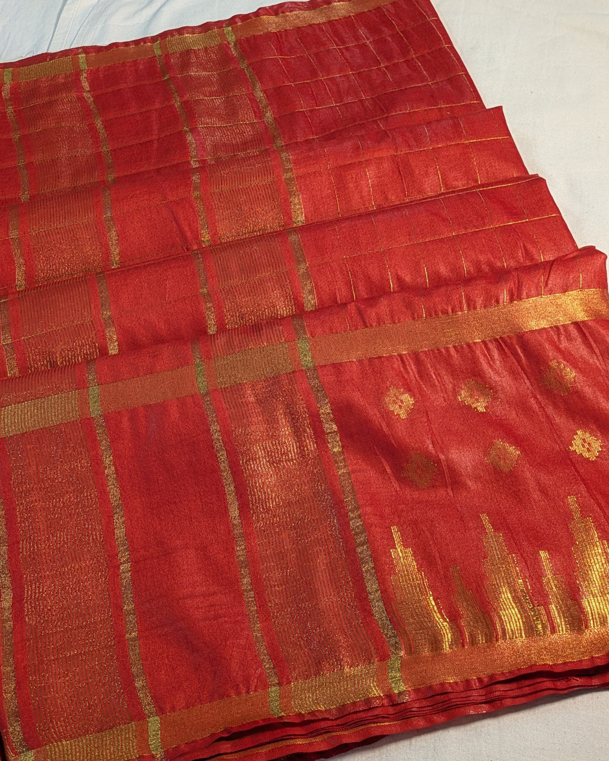Bhagalpuri Sari with Golden Temple Border Red