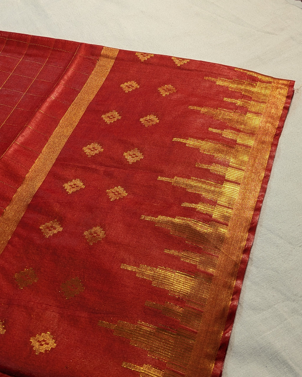 Bhagalpuri Sari with Golden Temple Border Red