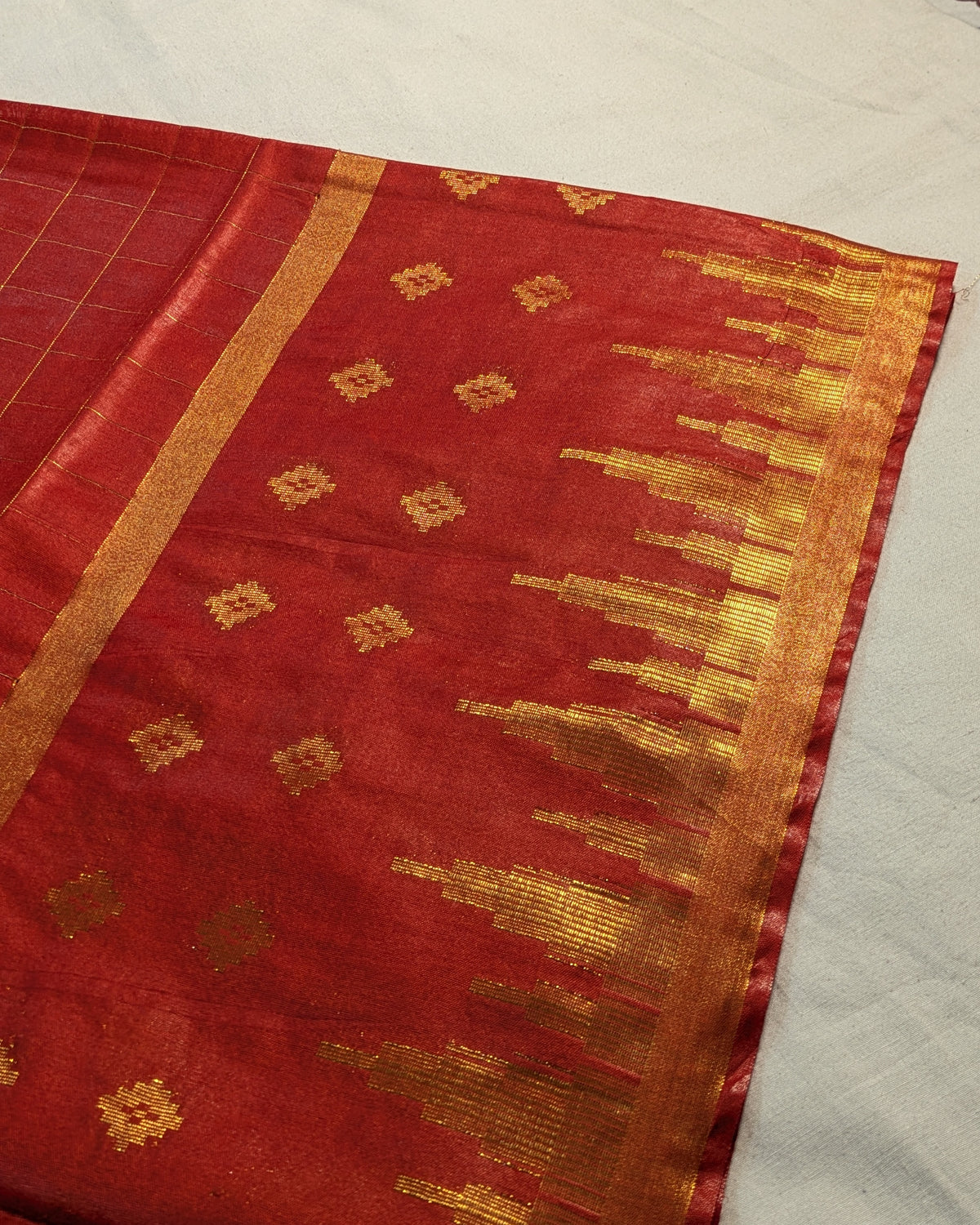 Bhagalpuri Sari with Golden Temple Border Red