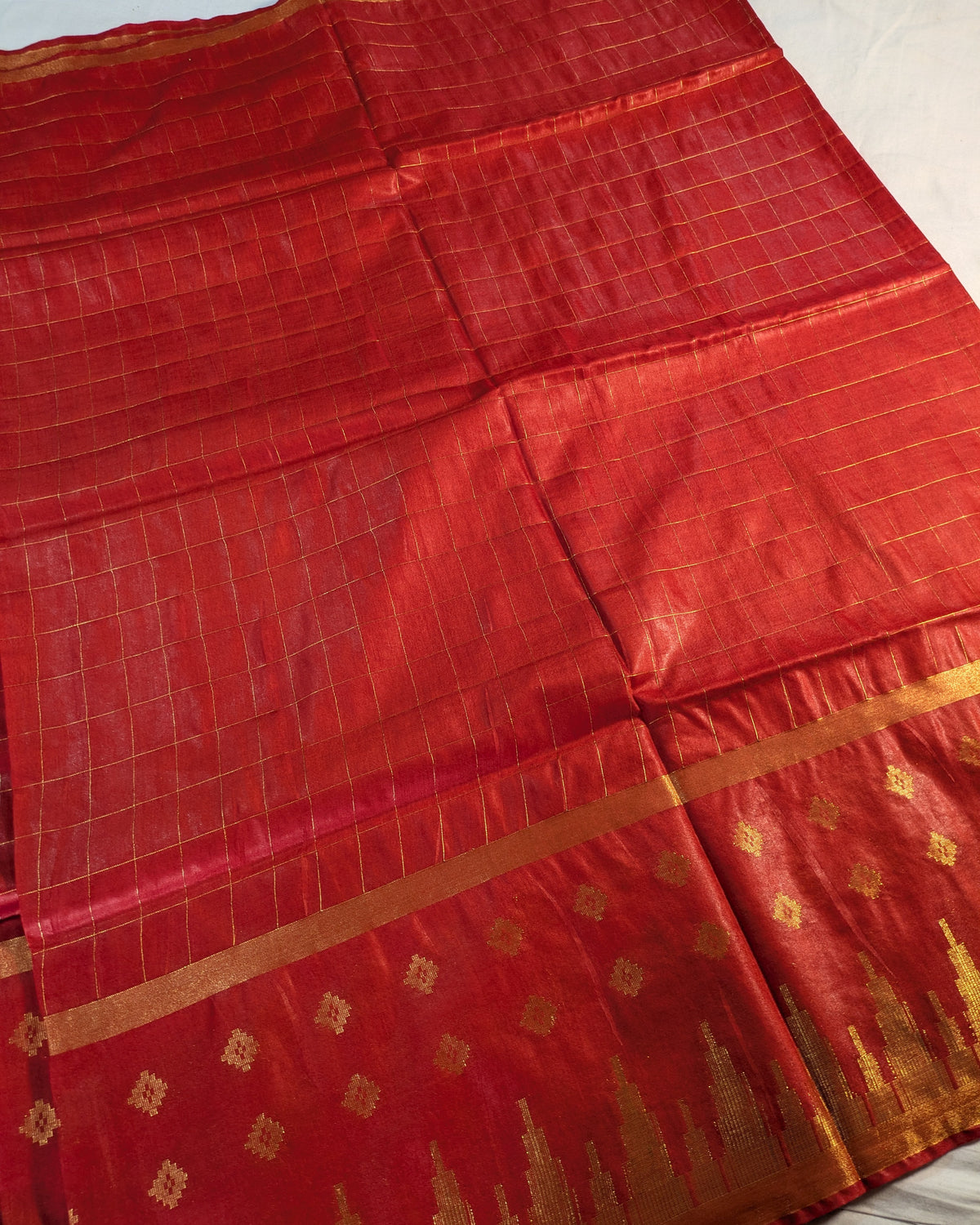 Bhagalpuri Sari with Golden Temple Border Red