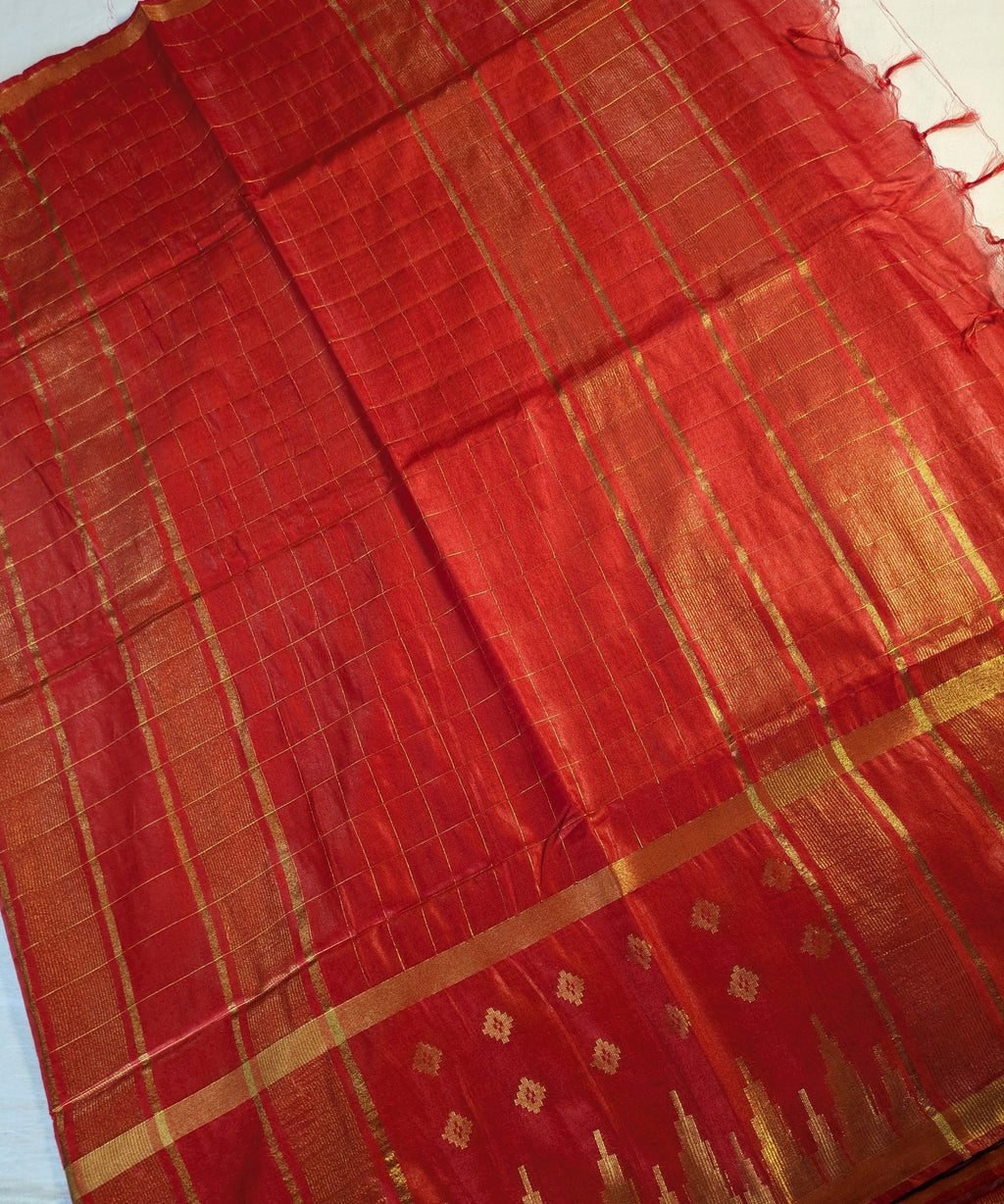 Bhagalpuri Sari with Golden Temple Border Red