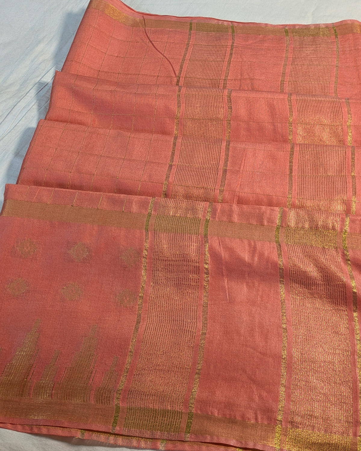 Bhagalpuri Sari with Golden Temple Border Peach