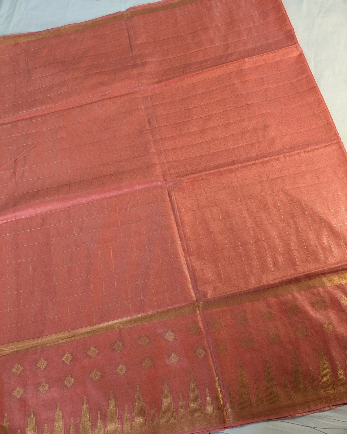 Bhagalpuri Sari with Golden Temple Border Peach