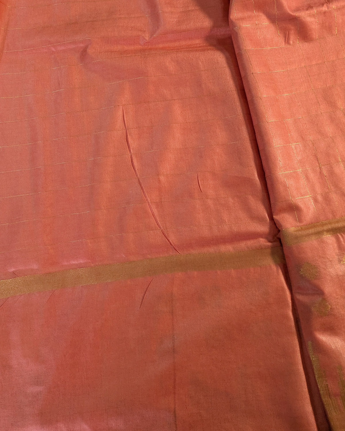 Bhagalpuri Sari with Golden Temple Border Peach