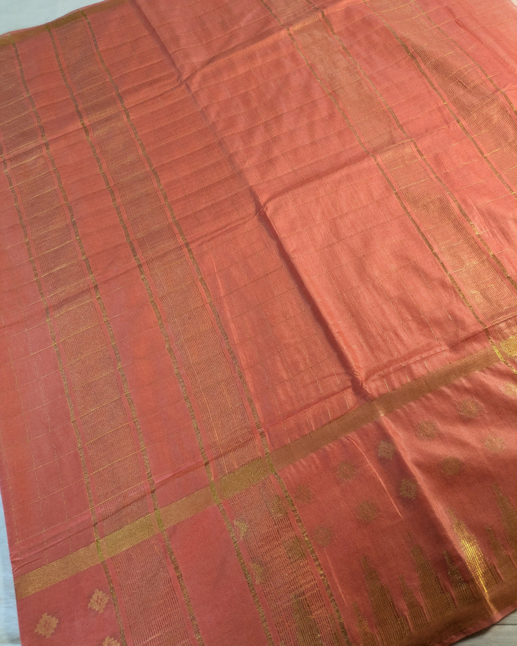 Bhagalpuri Sari with Golden Temple Border Peach