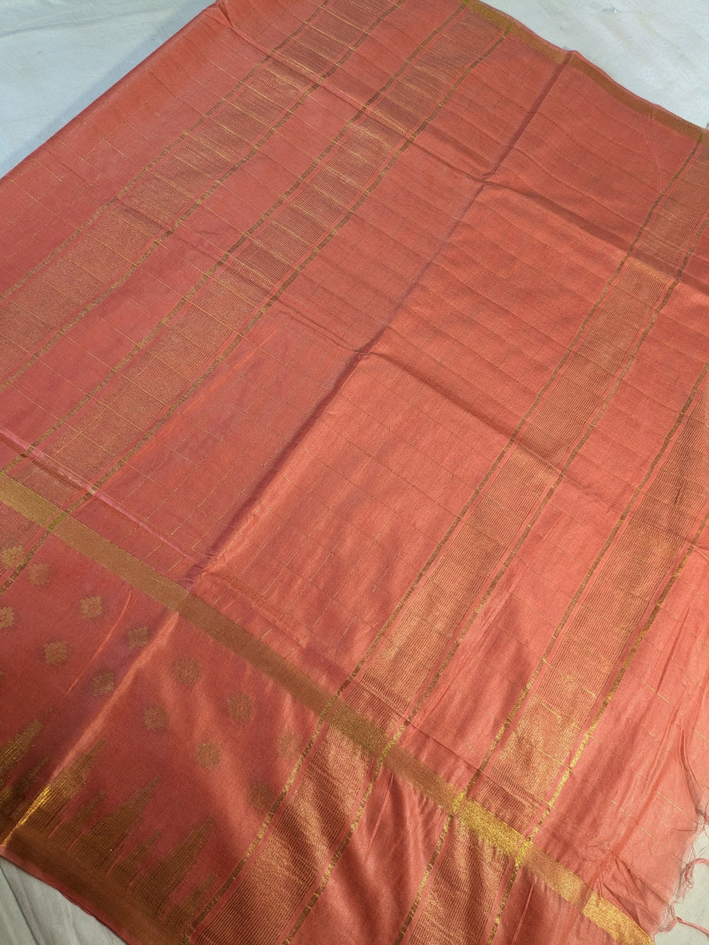 Bhagalpuri Sari with Golden Temple Border Peach