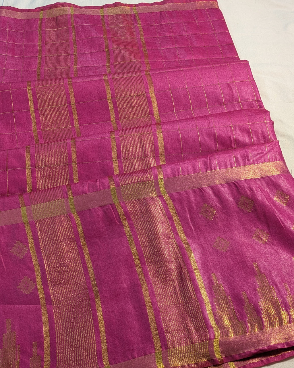 Bhagalpuri Sari with Golden Temple Border Hot Pink