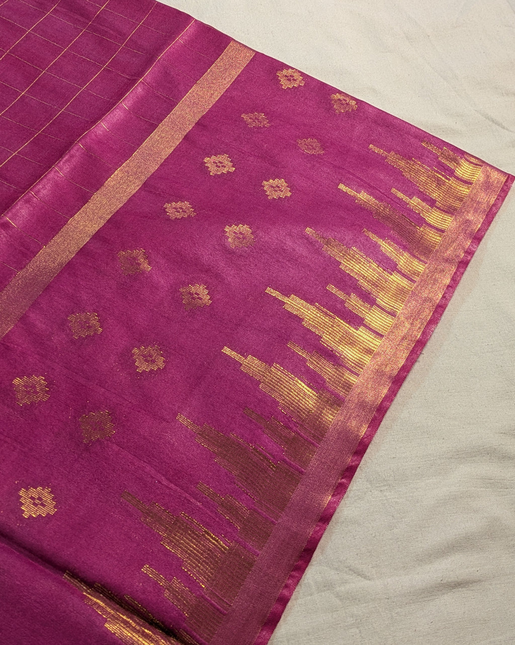Bhagalpuri Sari with Golden Temple Border Hot Pink