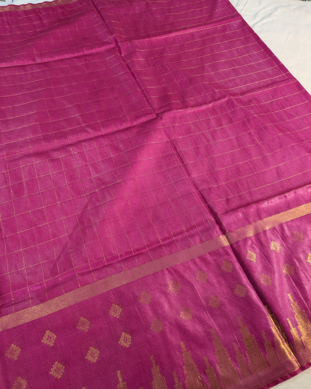 Bhagalpuri Sari with Golden Temple Border Hot Pink