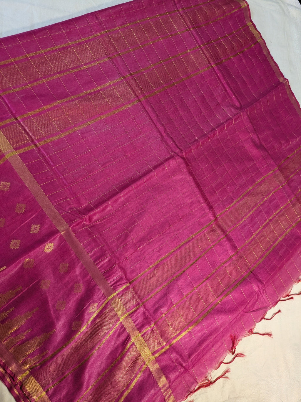 Bhagalpuri Sari with Golden Temple Border Hot Pink