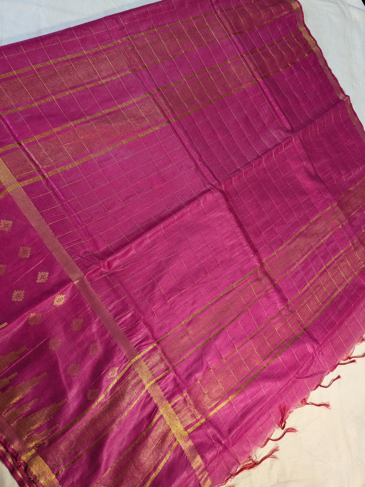 Bhagalpuri Sari with Golden Temple Border Hot Pink