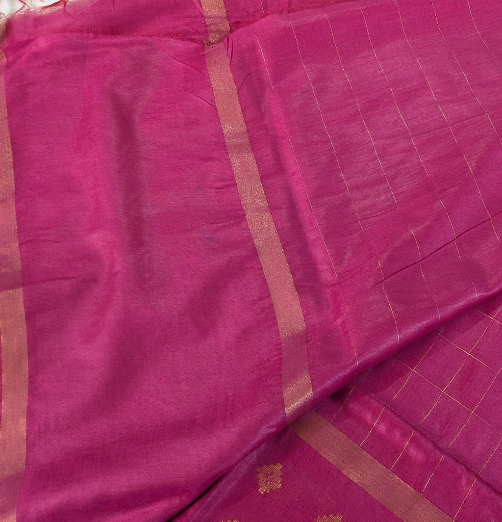 Bhagalpuri Sari with Golden Temple Border Hot Pink