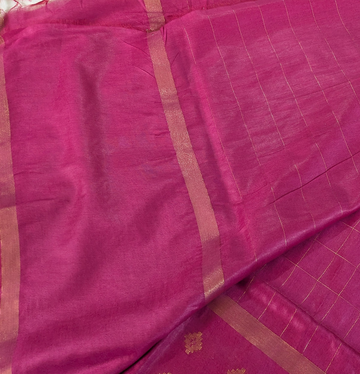 Bhagalpuri Sari with Golden Temple Border Hot Pink