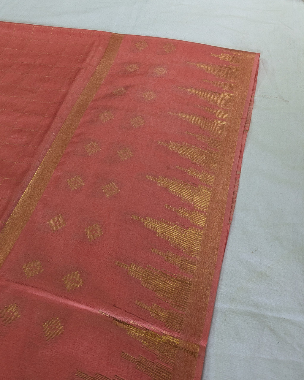Bhagalpuri Sari with Golden Temple Border Peach