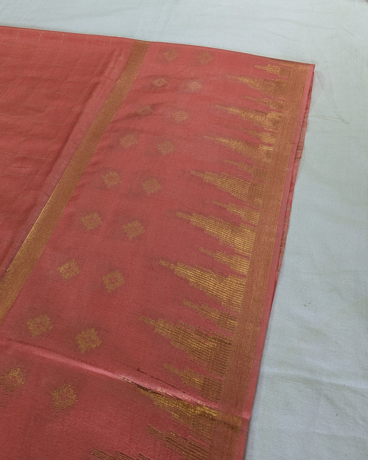 Bhagalpuri Sari with Golden Temple Border Peach