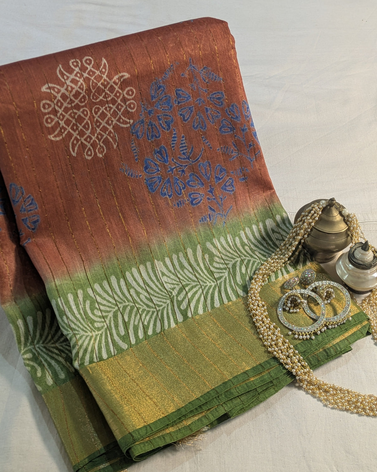 Bhagalpuri Print & Handblock Sari Rust