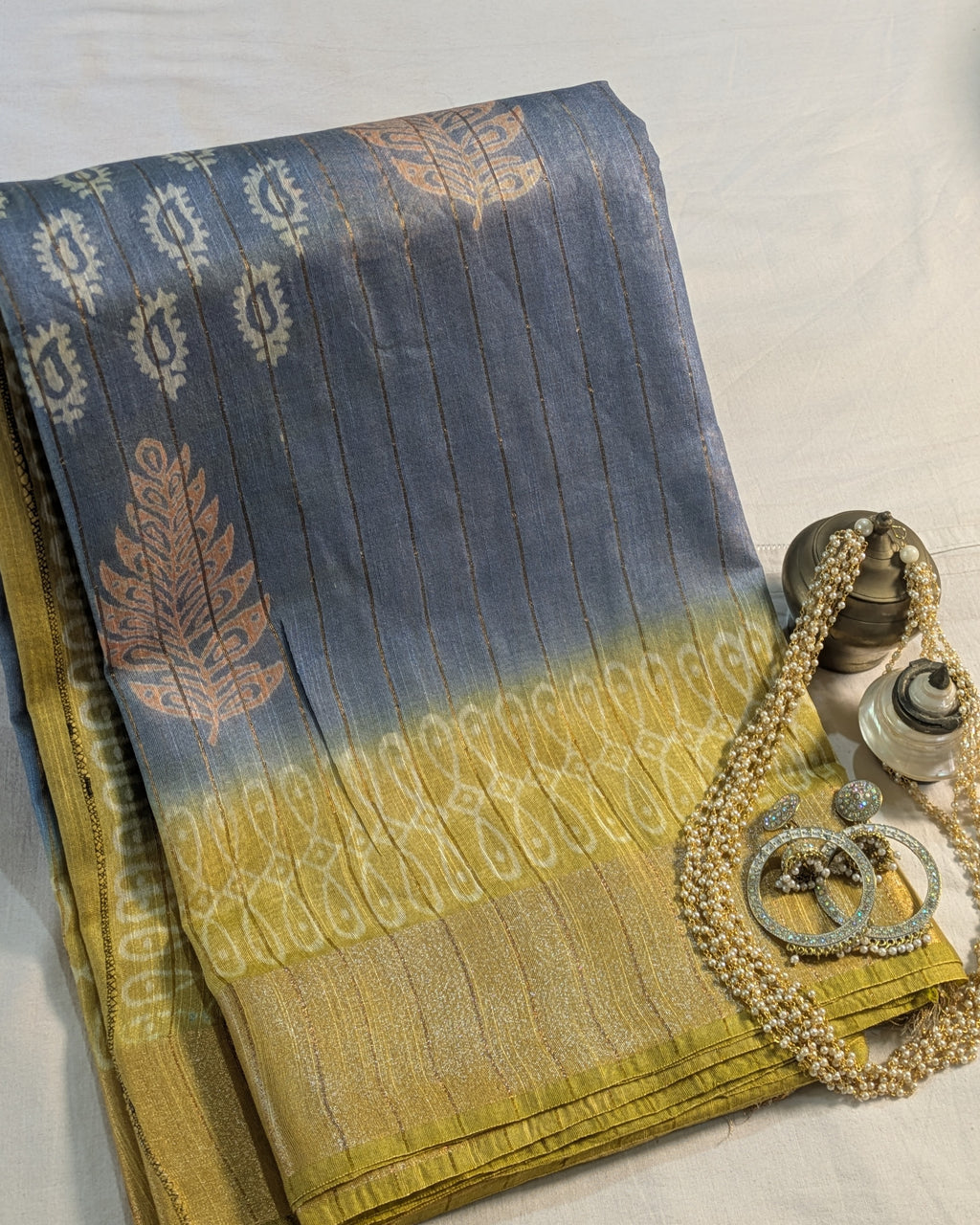Bhagalpuri Print & Handblock Sari Slate