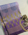 Bhagalpuri Print & Handblock Sari Pastel Purple