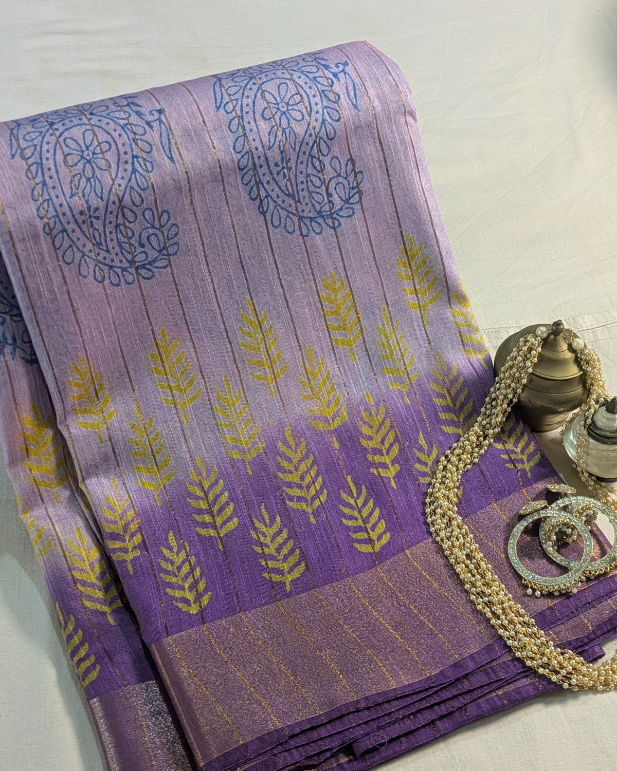 Bhagalpuri Print & Handblock Sari Pastel Purple