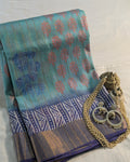 Bhagalpuri Print & Handblock Sari Light Sea-Green
