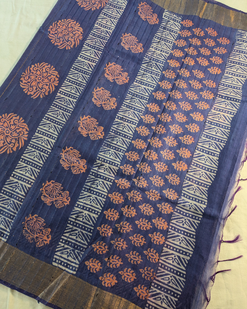 Bhagalpuri Print & Handblock Sari Light Sea-Green