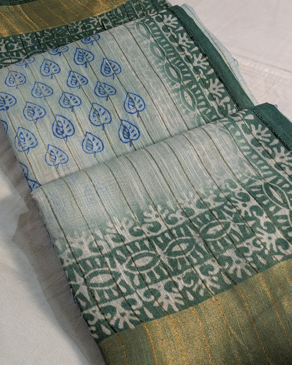 Bhagalpuri Print & Handblock Sari Light Gray