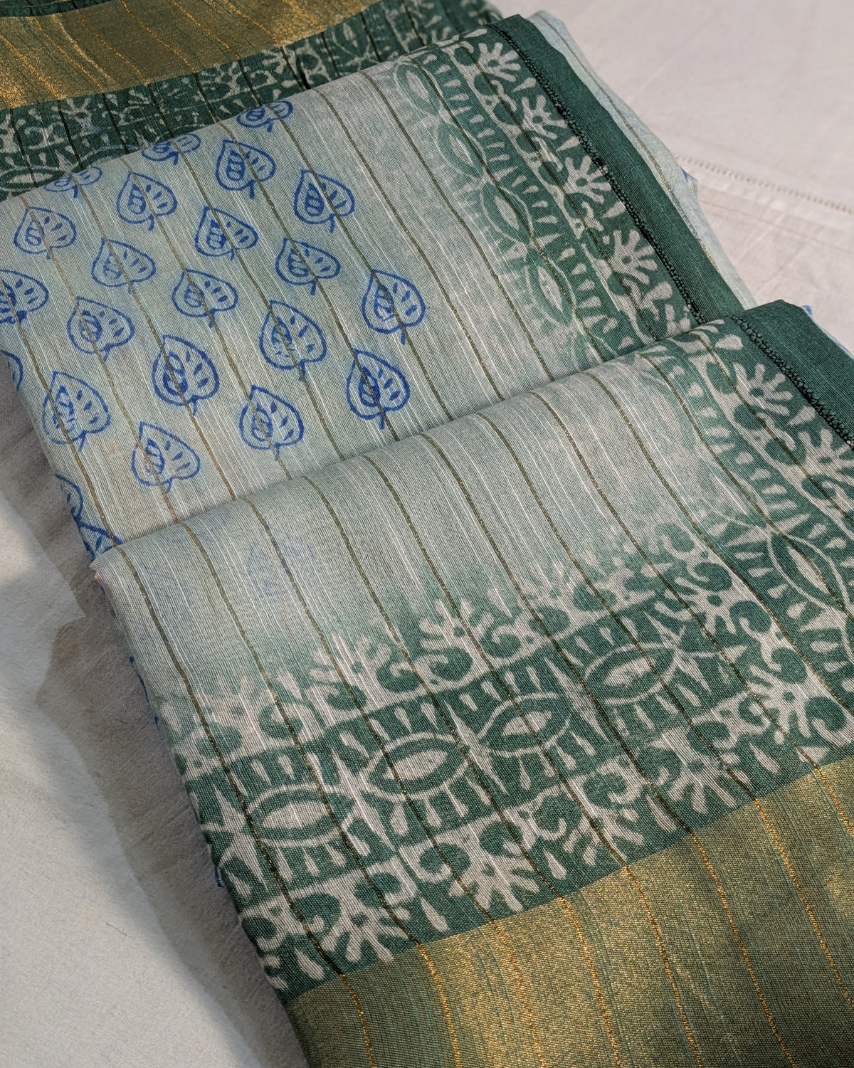 Bhagalpuri Print & Handblock Sari Light Gray