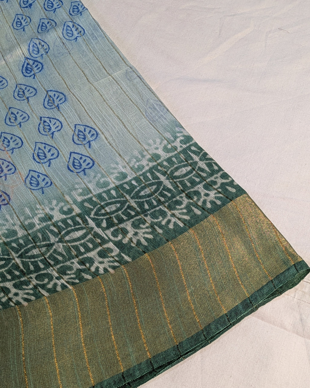 Bhagalpuri Print & Handblock Sari Light Gray
