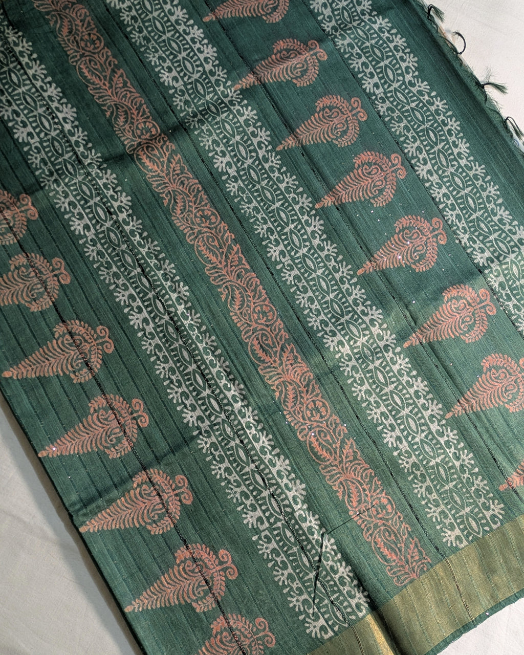 Bhagalpuri Print & Handblock Sari Light Gray