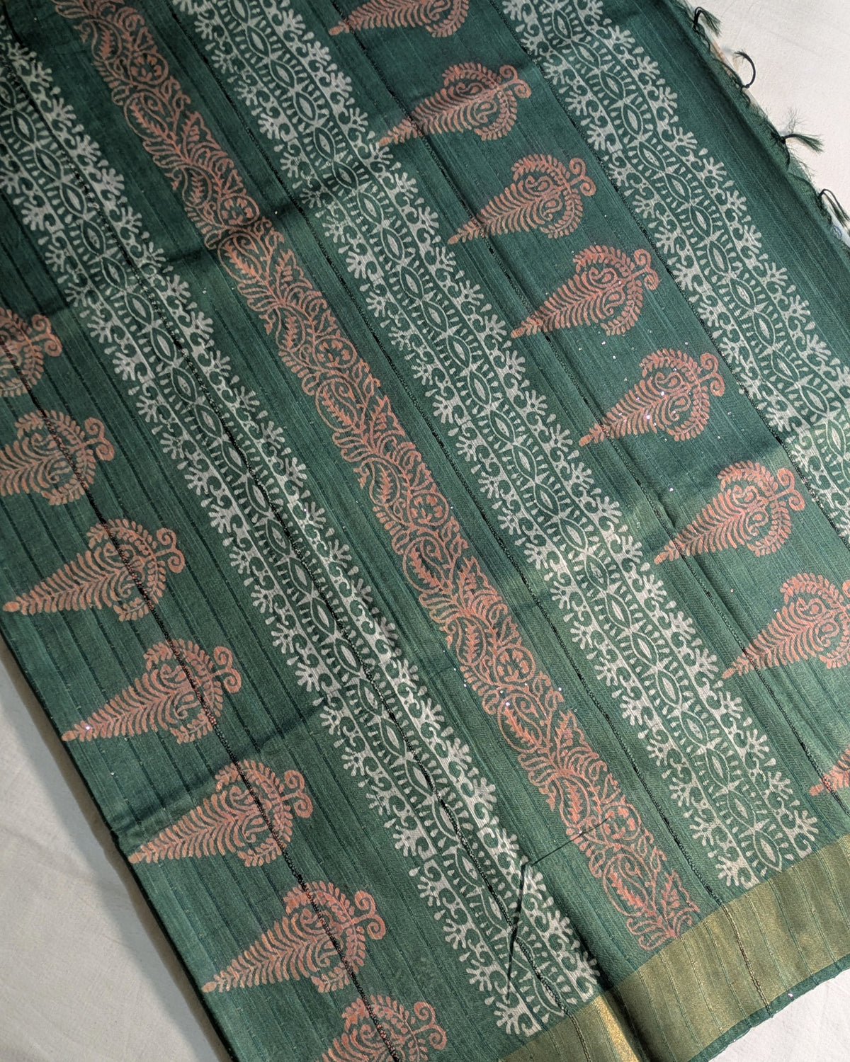 Bhagalpuri Print & Handblock Sari Light Gray