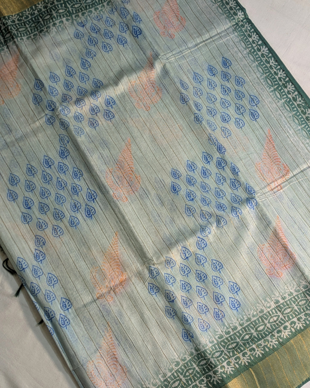 Bhagalpuri Print & Handblock Sari Light Gray