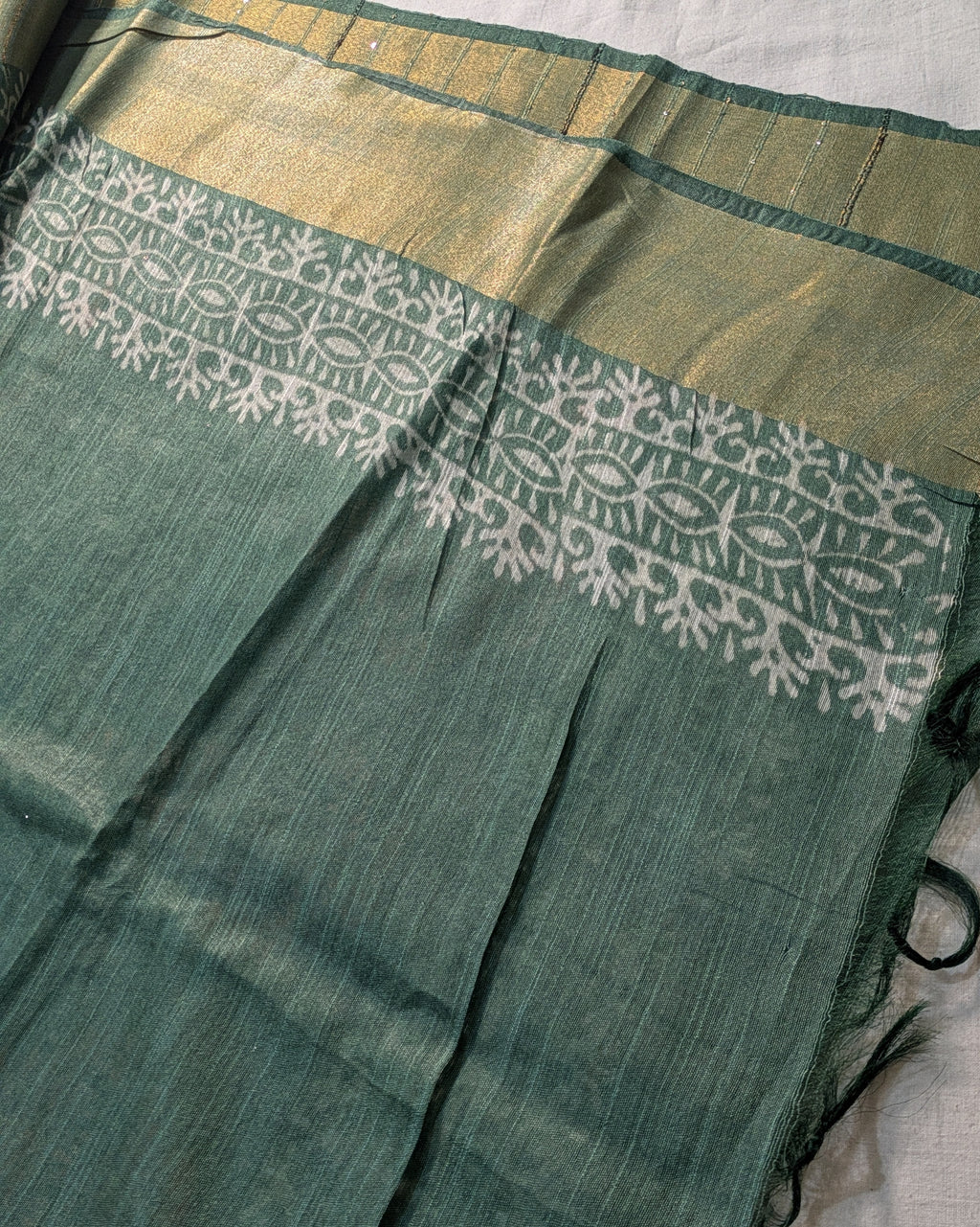 Bhagalpuri Print & Handblock Sari Light Gray