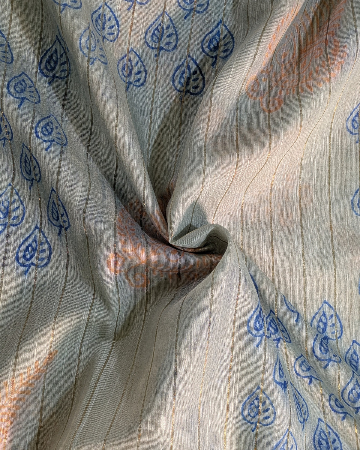 Bhagalpuri Print & Handblock Sari Light Gray