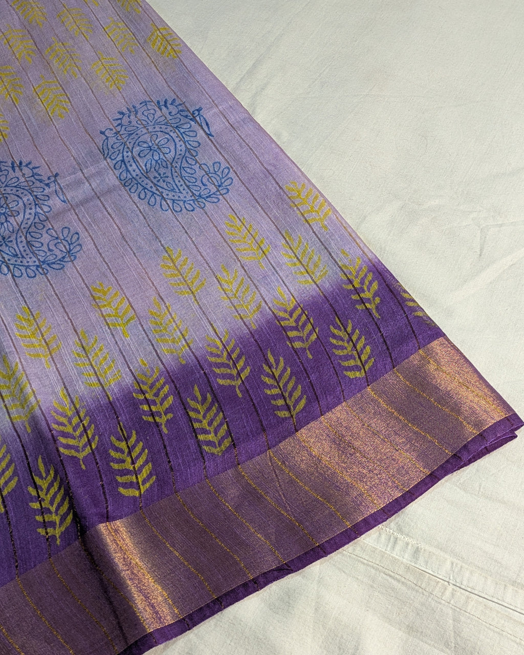 Bhagalpuri Print & Handblock Sari Pastel Purple