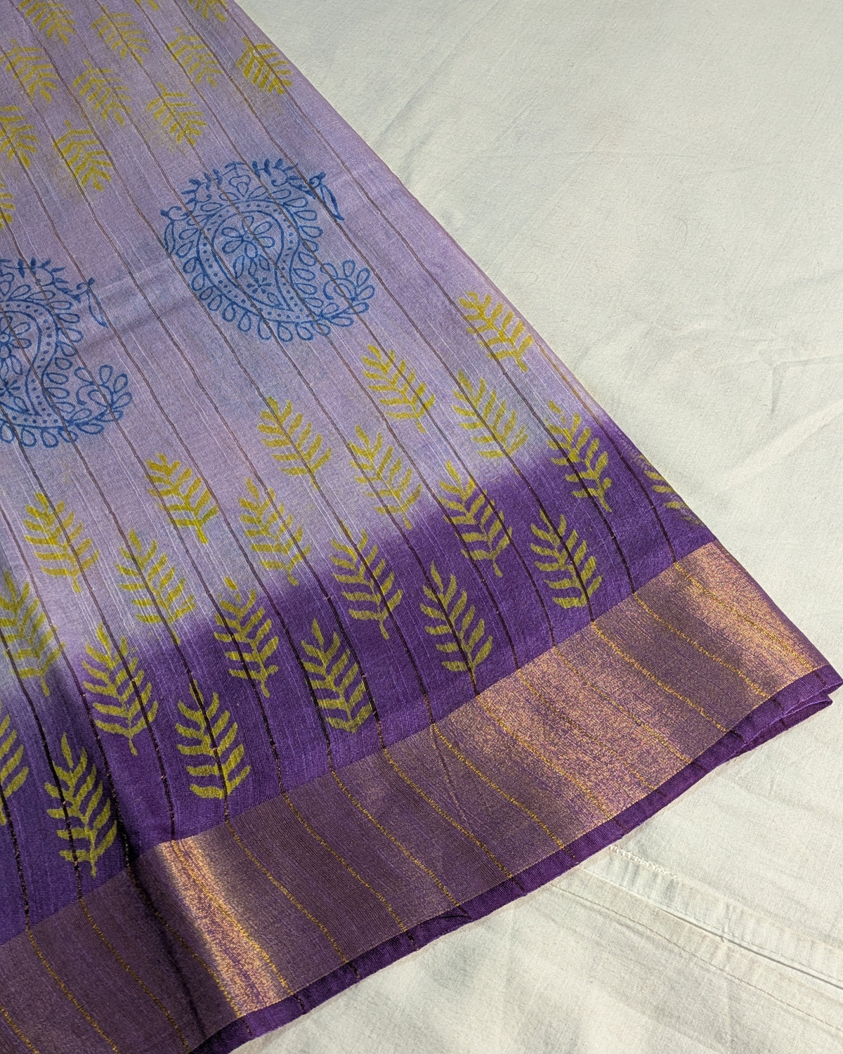 Bhagalpuri Print & Handblock Sari Pastel Purple