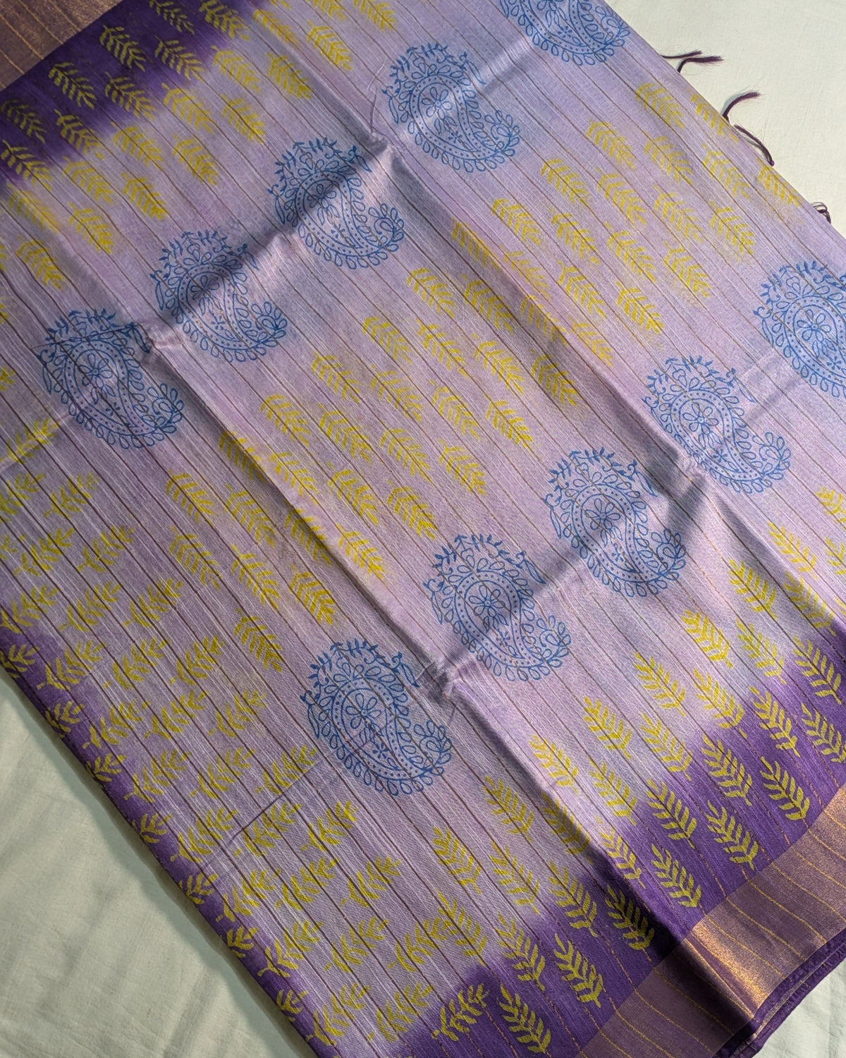 Bhagalpuri Print & Handblock Sari Pastel Purple