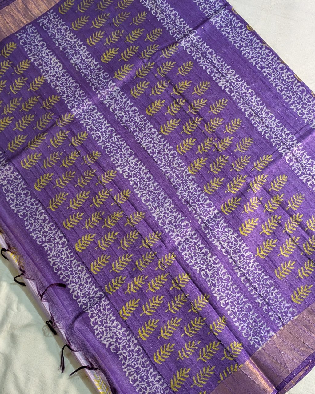 Bhagalpuri Print & Handblock Sari Pastel Purple