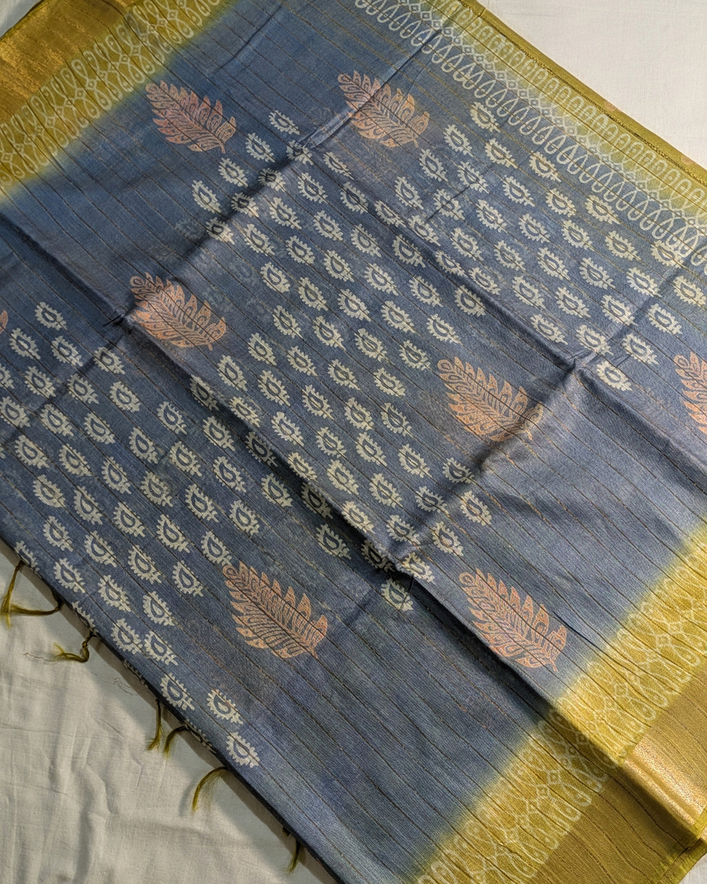 Bhagalpuri Print & Handblock Sari Slate