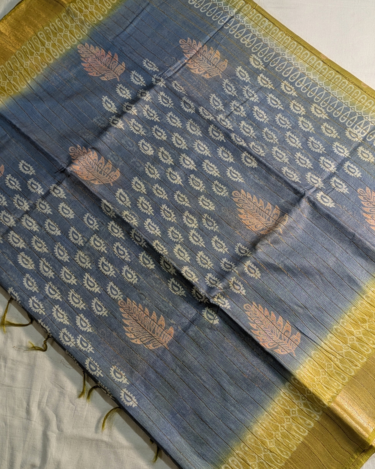 Bhagalpuri Print & Handblock Sari Slate