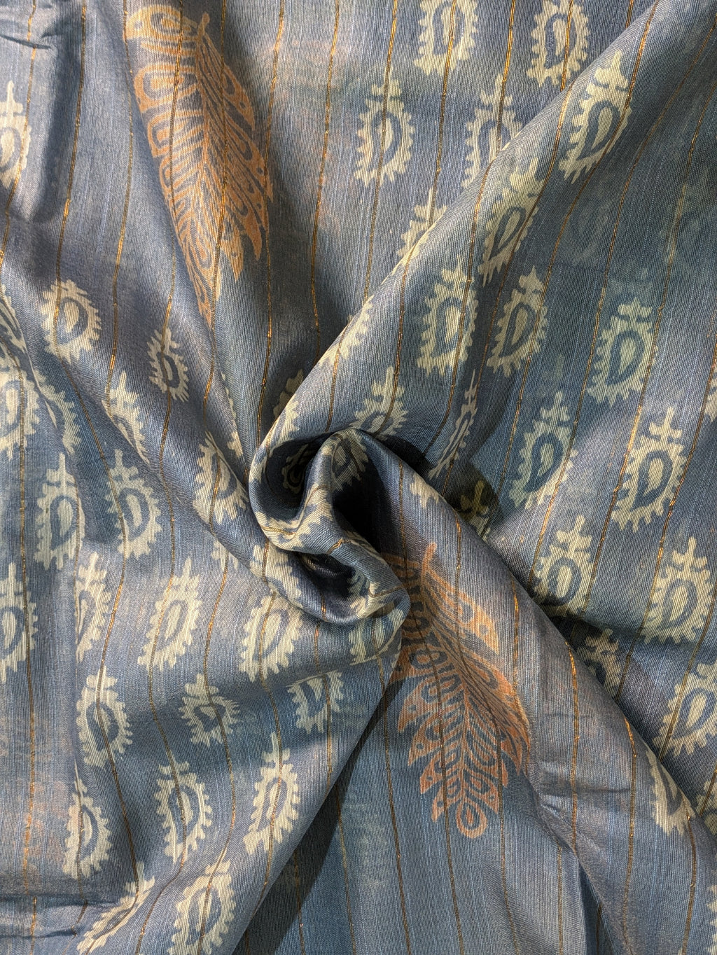 Bhagalpuri Print & Handblock Sari Slate