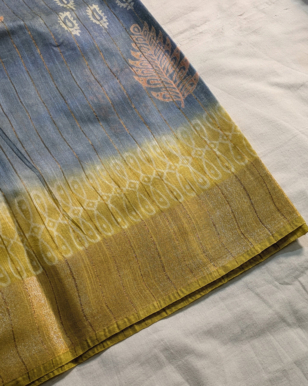 Bhagalpuri Print & Handblock Sari Slate