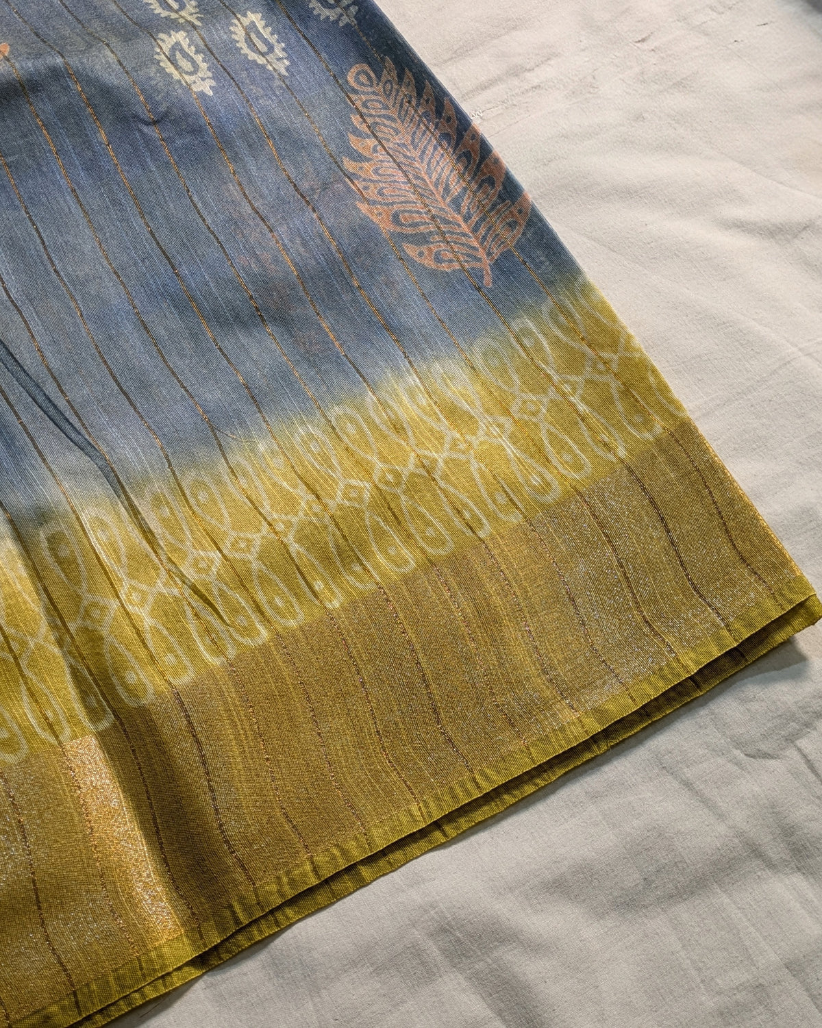Bhagalpuri Print & Handblock Sari Slate