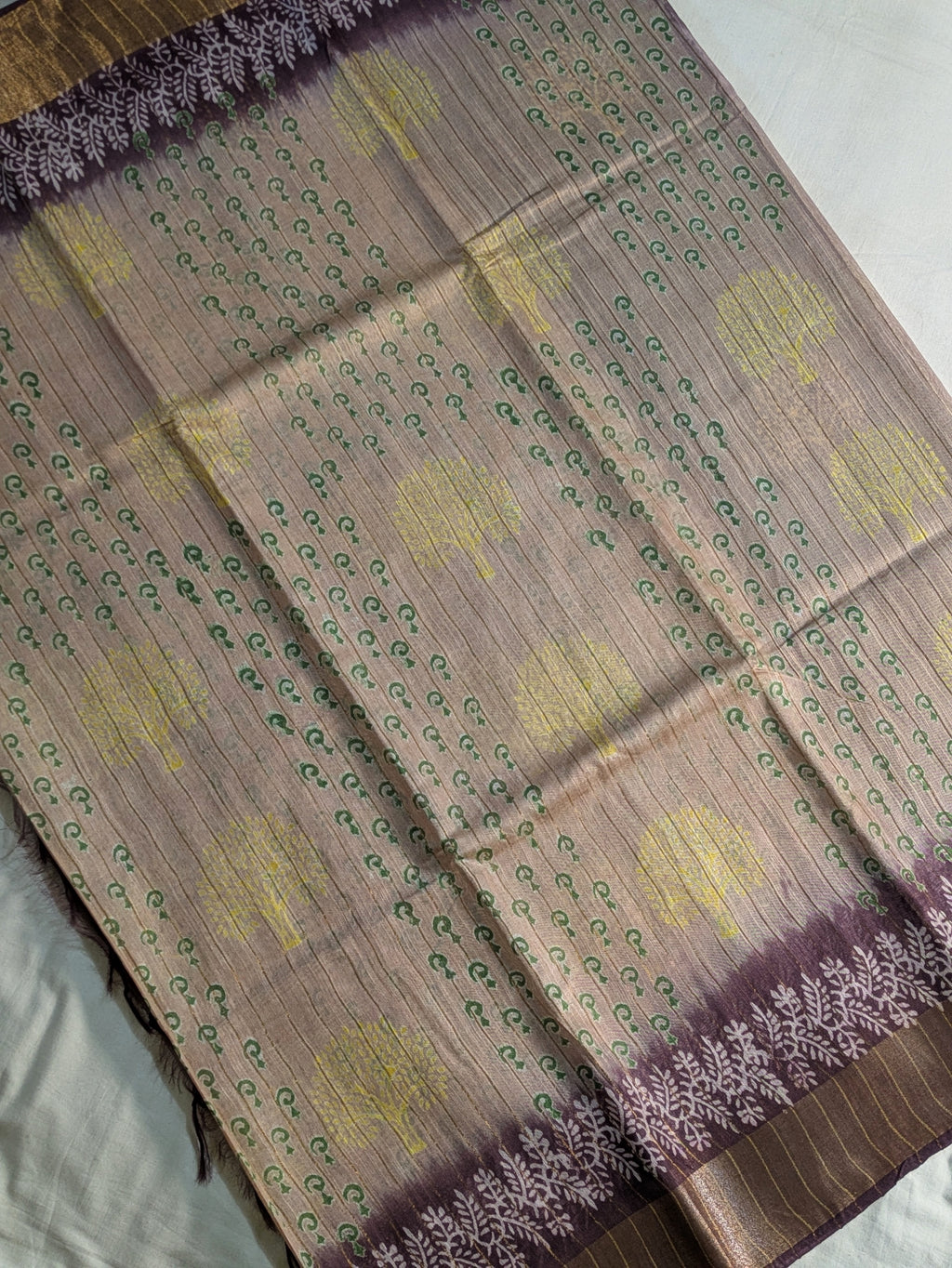 Bhagalpuri Print & Handblock Sari Beige-Gold