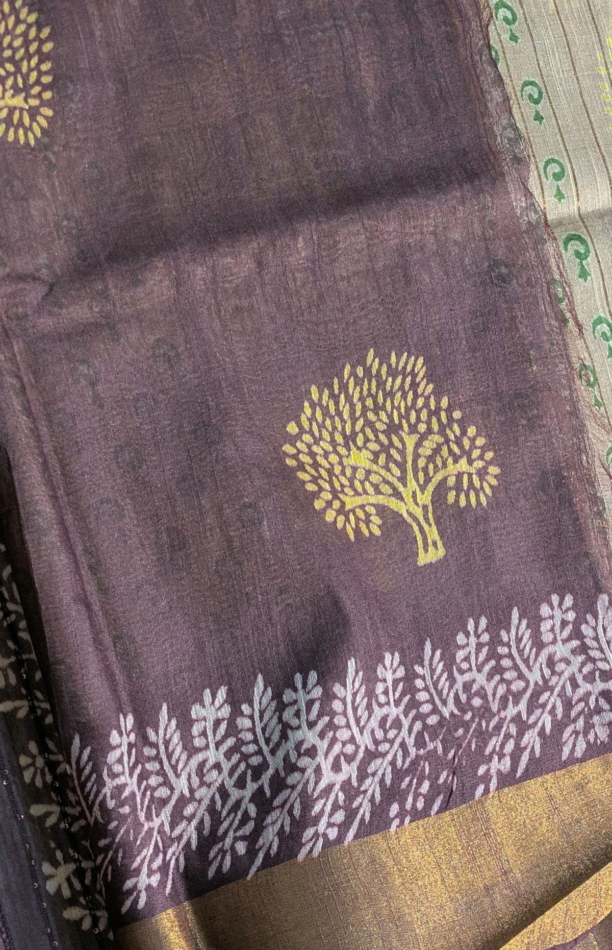 Bhagalpuri Print & Handblock Sari Beige-Gold