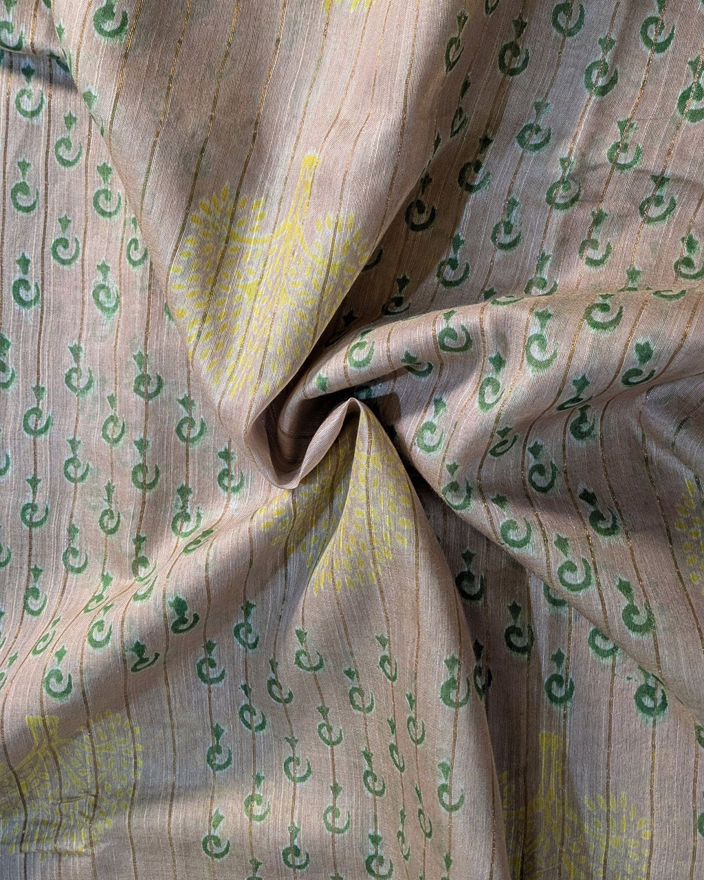 Bhagalpuri Print & Handblock Sari Beige-Gold