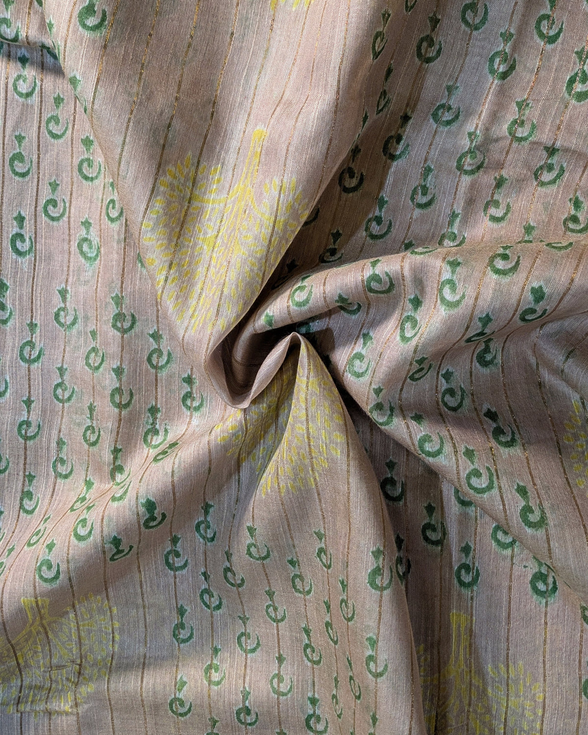 Bhagalpuri Print & Handblock Sari Beige-Gold