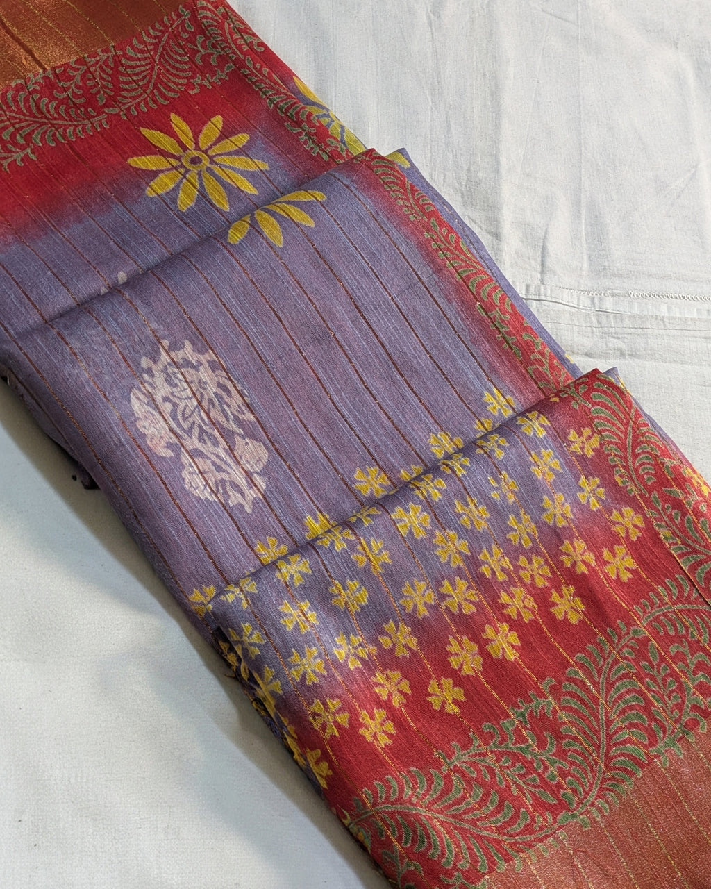 Bhagalpuri Print & Handblock Sari Lavender-Grey