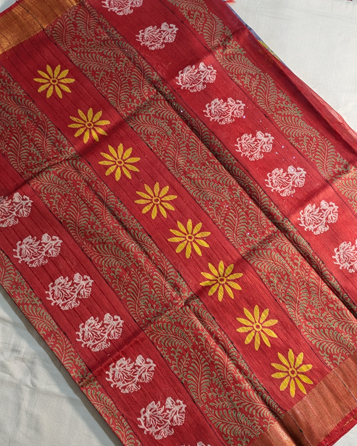 Bhagalpuri Print & Handblock Sari Lavender-Grey