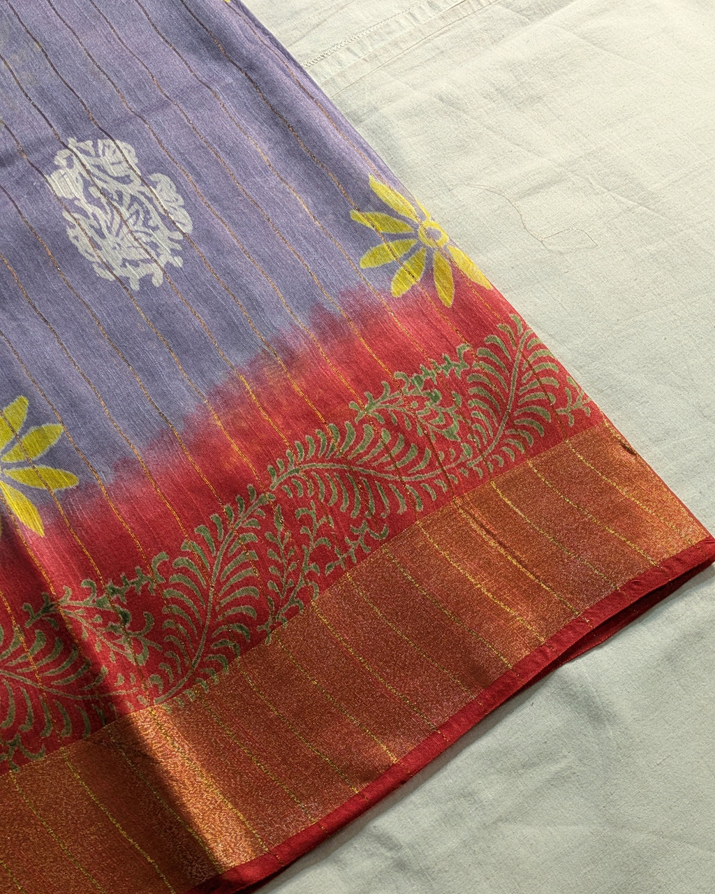 Bhagalpuri Print & Handblock Sari Lavender-Grey