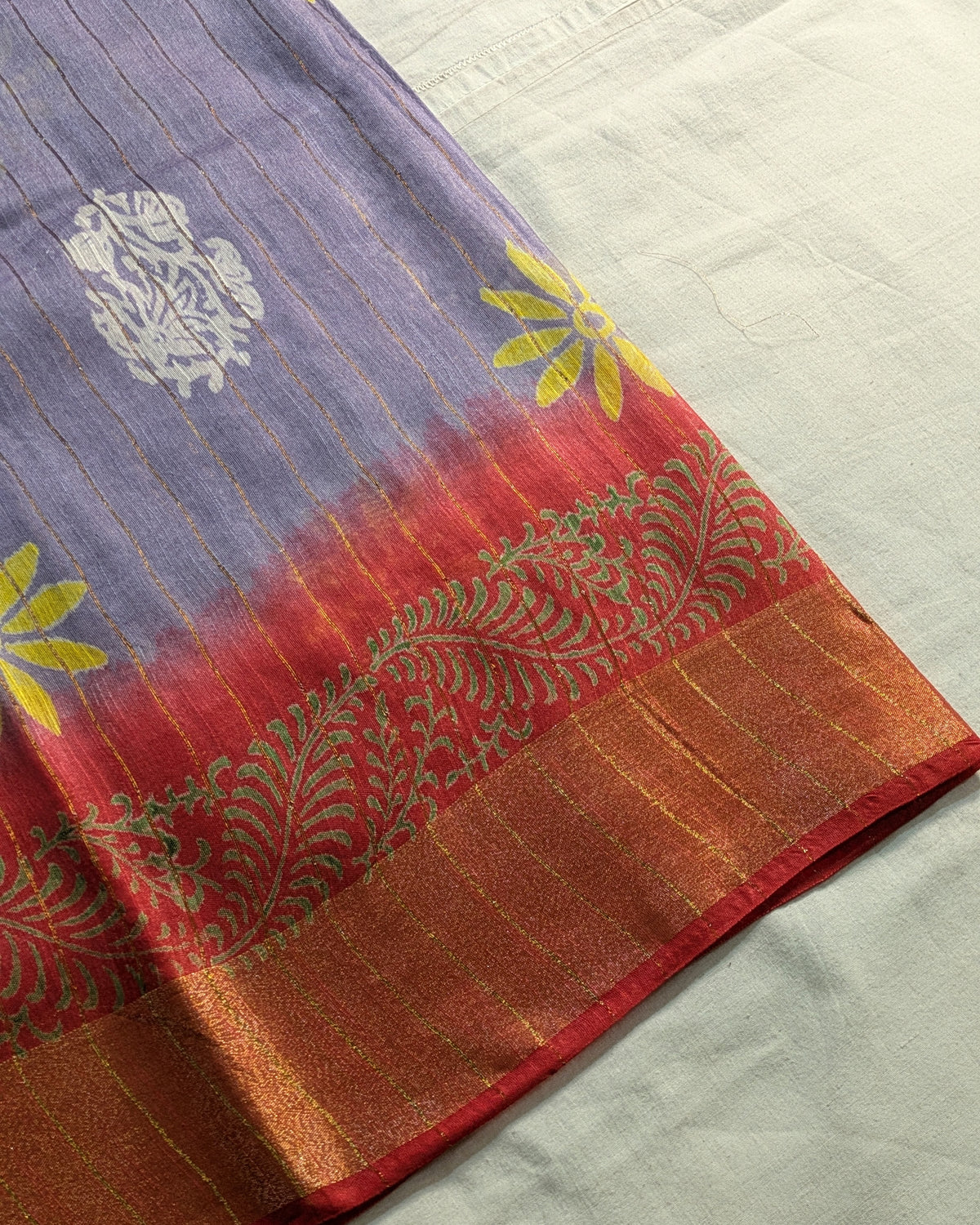 Bhagalpuri Print & Handblock Sari Lavender-Grey